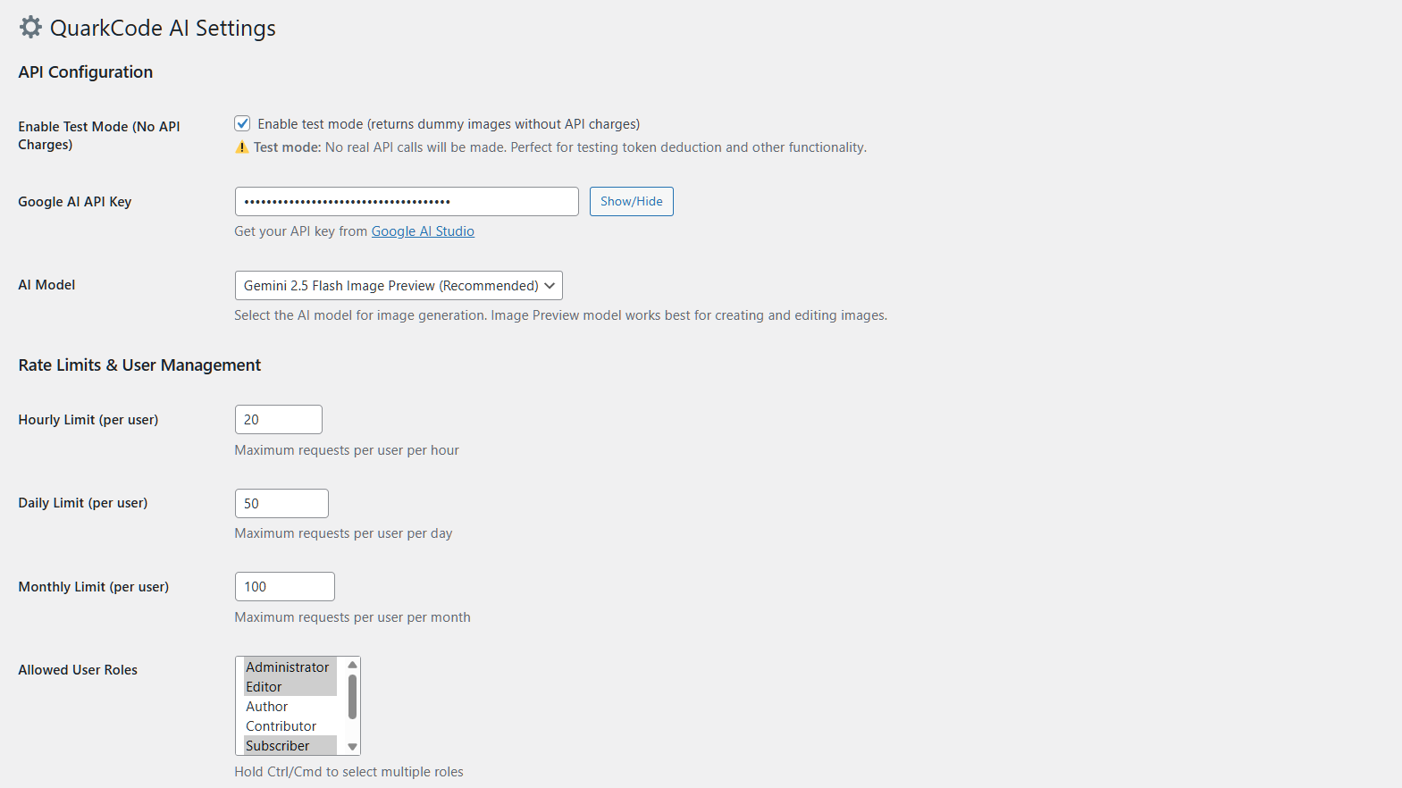 QuarkCode AI Settings